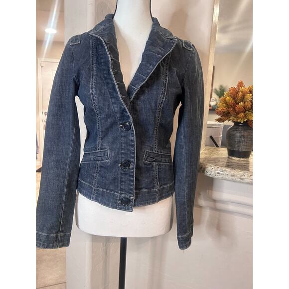 CAbi Dark FITTED Tailored Denim Blue JEANS JACKET S 2-6 - Picture 2 of 5